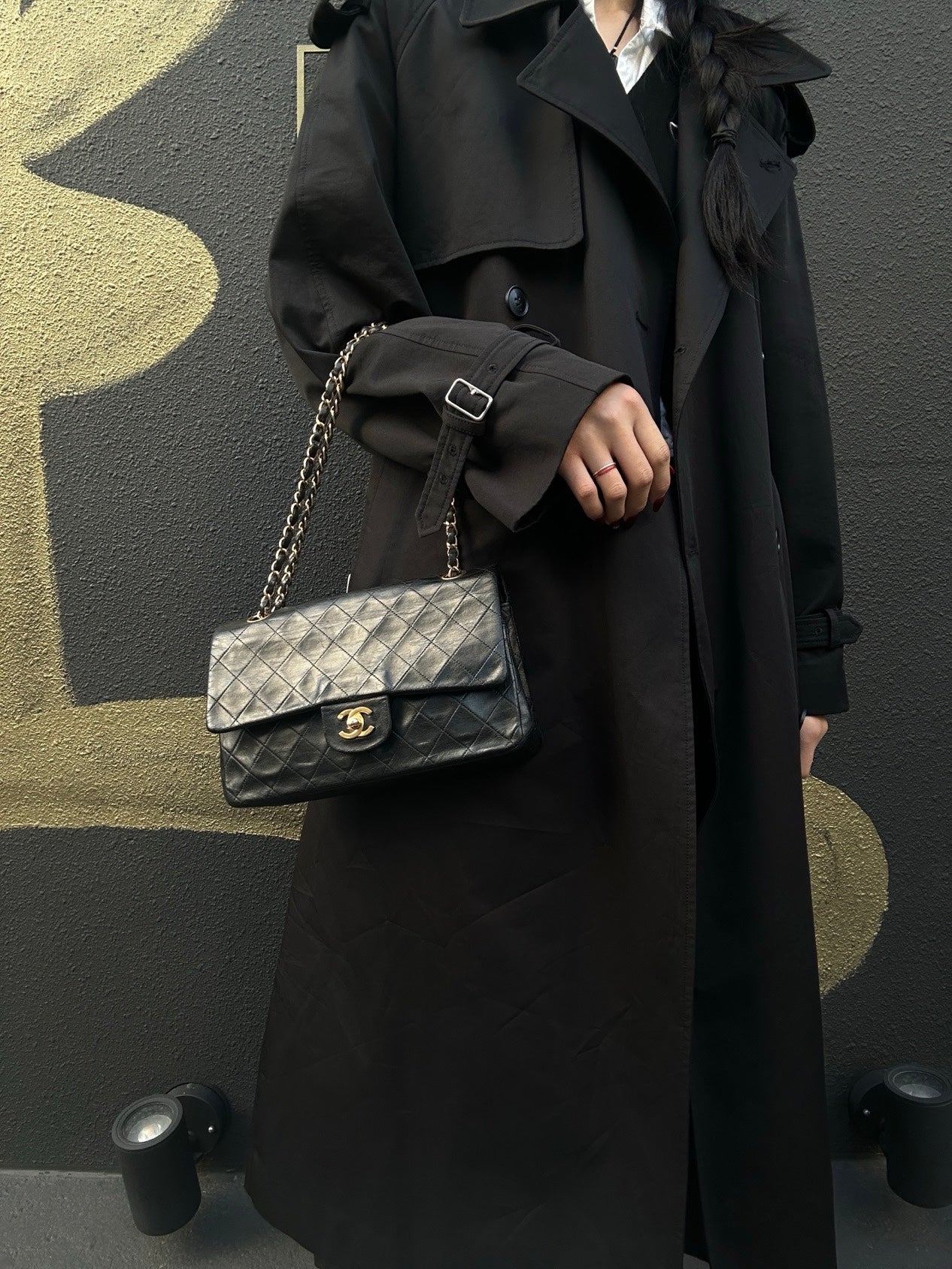 CHANEL Classic Flap Matelassé Shoulder Bag, Lambskin, Black, Gold Hardware