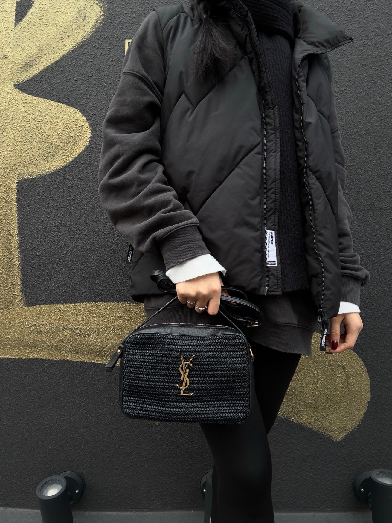 YVES SAINT LAURENT (YSL) Black Knit Camera Crossbody Bag