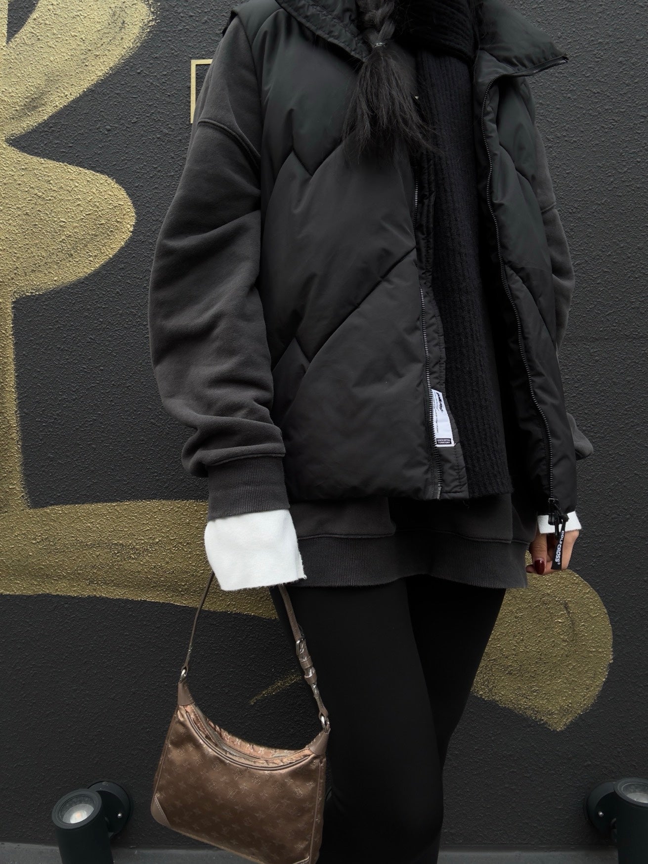 LOUIS VUITTON Little Brown Handbag, Brown & Gold Satin Canvas, Silver Hardware, with Pouch