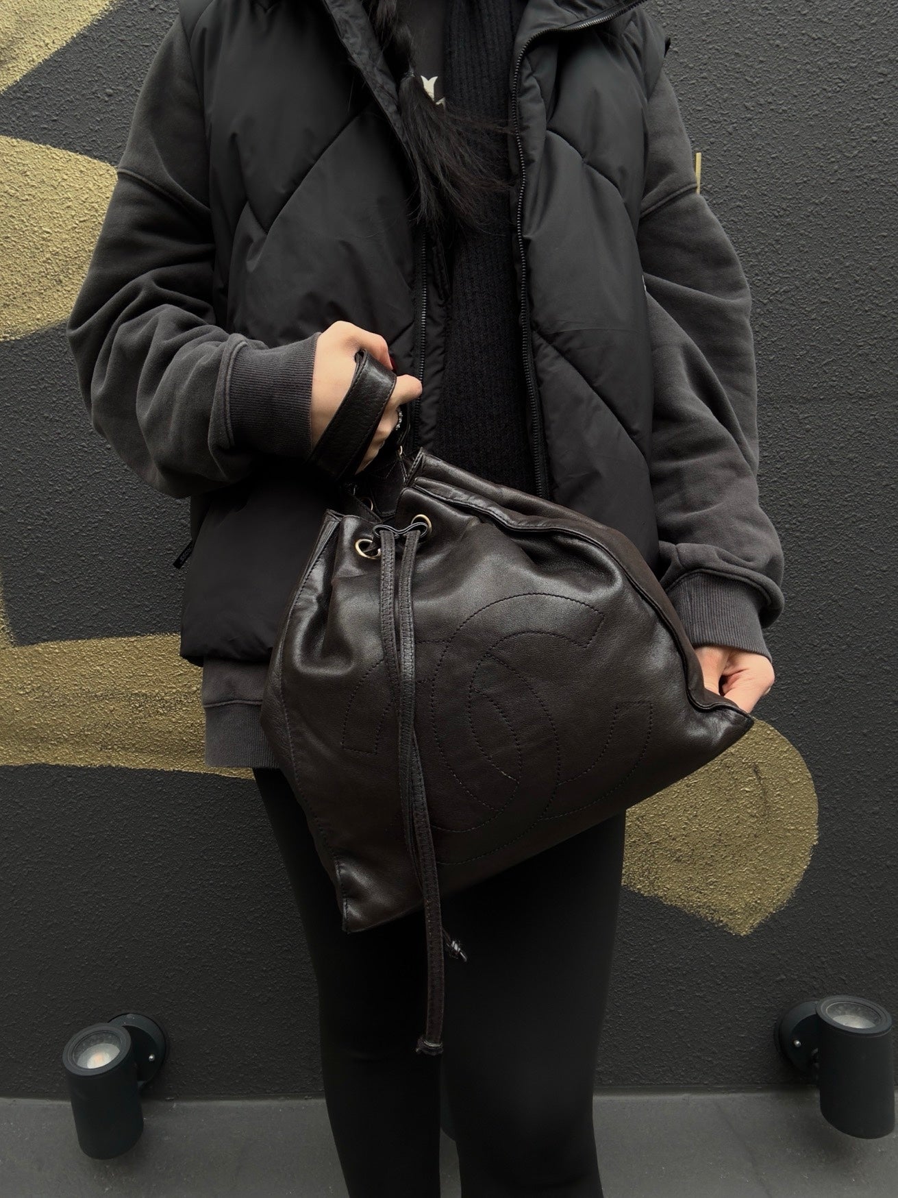 CHANEL Coco Mark Black Lambskin Backpack with Gold Hardware