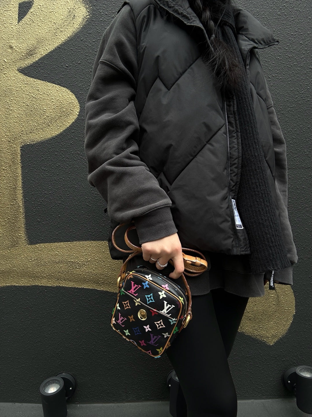 LOUIS VUITTON Multicolor Black PVC Shoulder Crossbody Bag with Gold Hardware