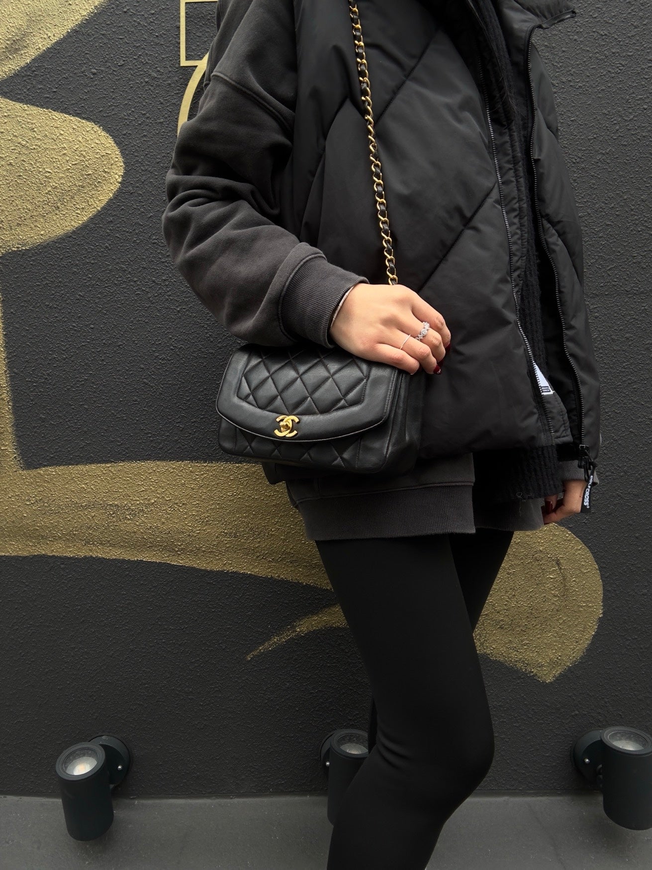 CHANEL Classic Flap (CF) Diana Chain Shoulder Bag, Lambskin, Black Quilted, Gold Hardware, Serial Number Starting with "3", Includes Dust Bag