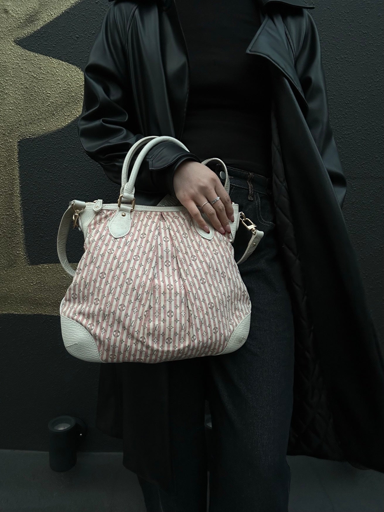 LOUIS VUITTON Monogram Mini Marina PM Handbag, Pink Denim with Stripes, with Shoulder Strap