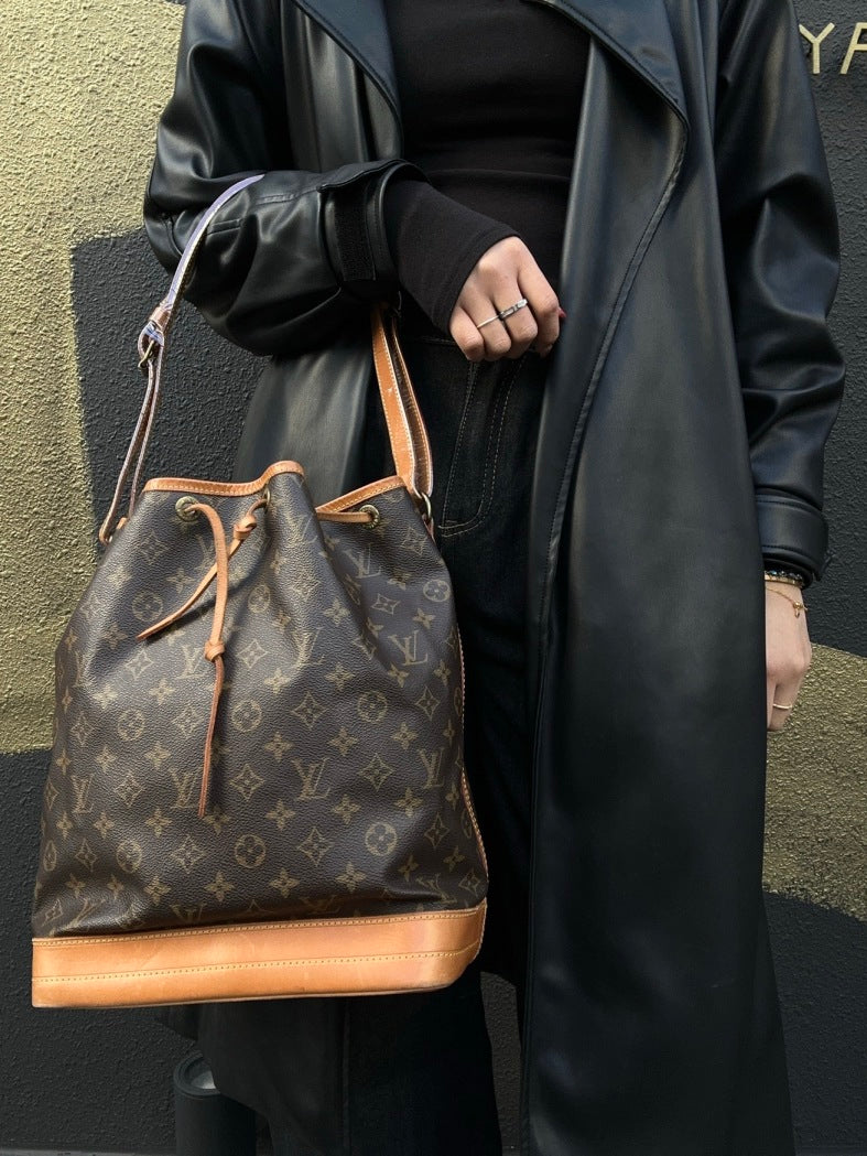 LOUIS VUITTON Noe Shoulder Bag, Monogram Coated Canvas, Brown