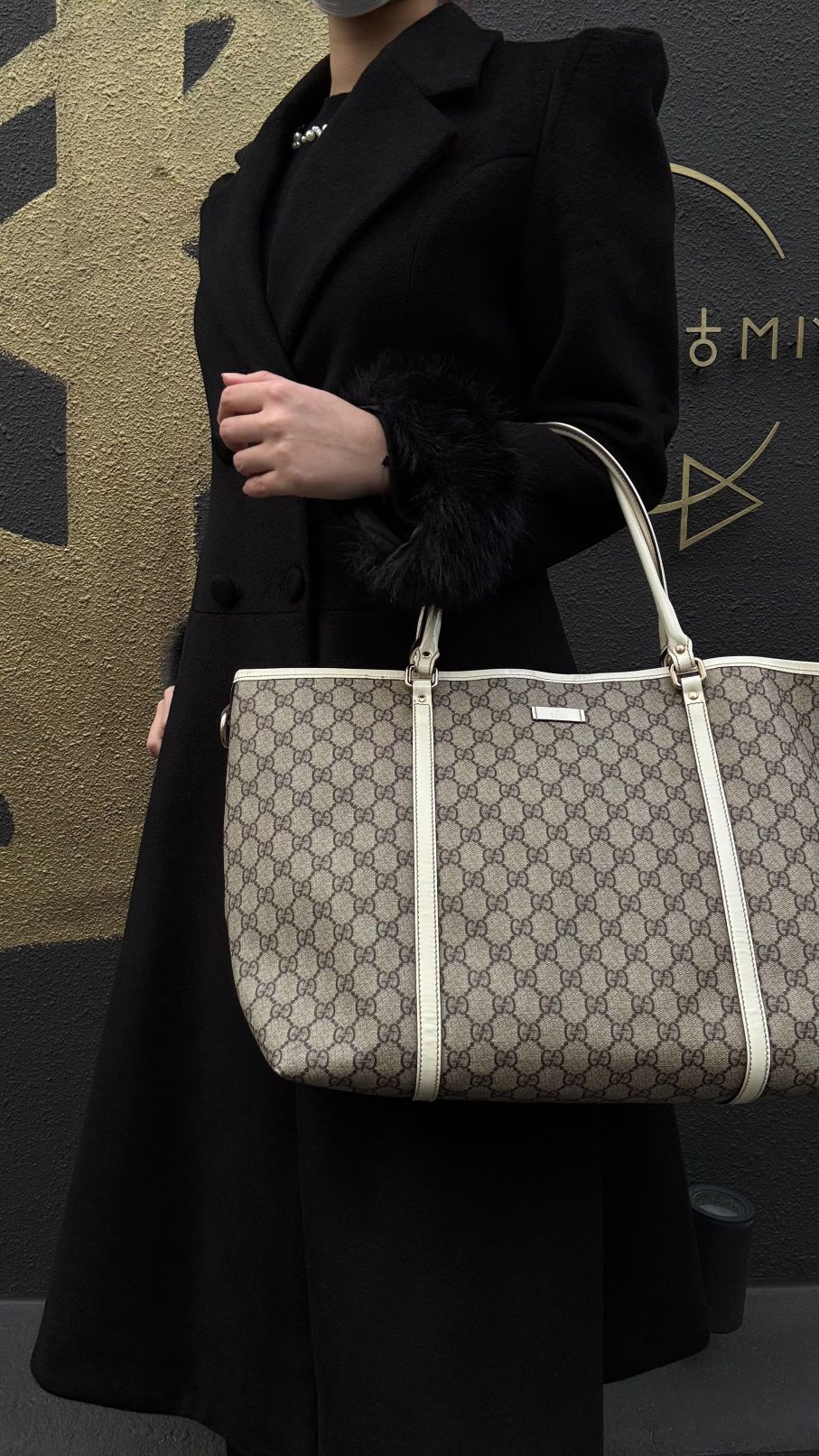 GUCCI GG Supreme Tote Bag, Grey, GG Monogram PVC Shoulder Shopping Bag
