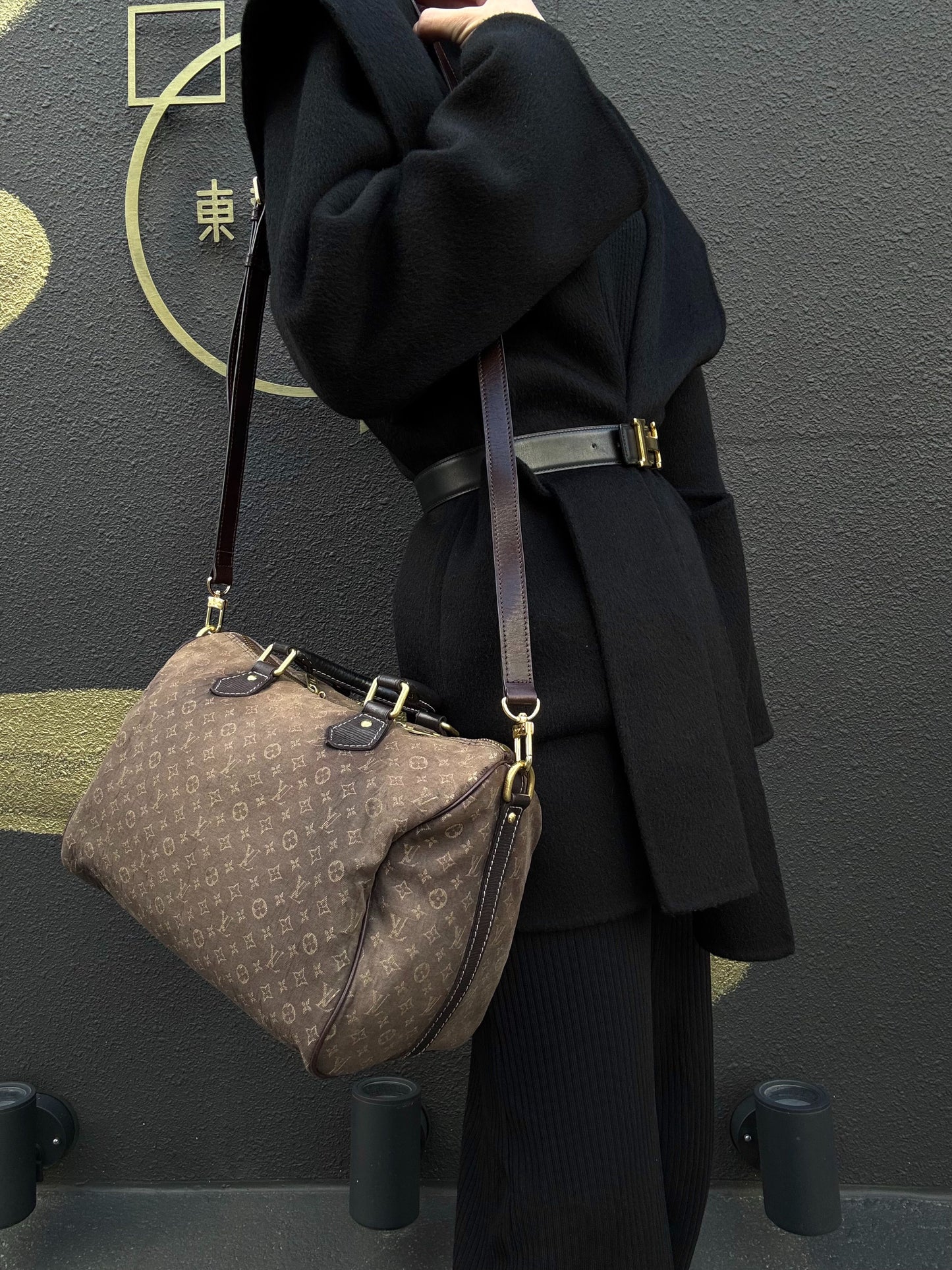 LOUIS VUITTON Speedy Monogram Denim Brown Handbag with Shoulder Strap