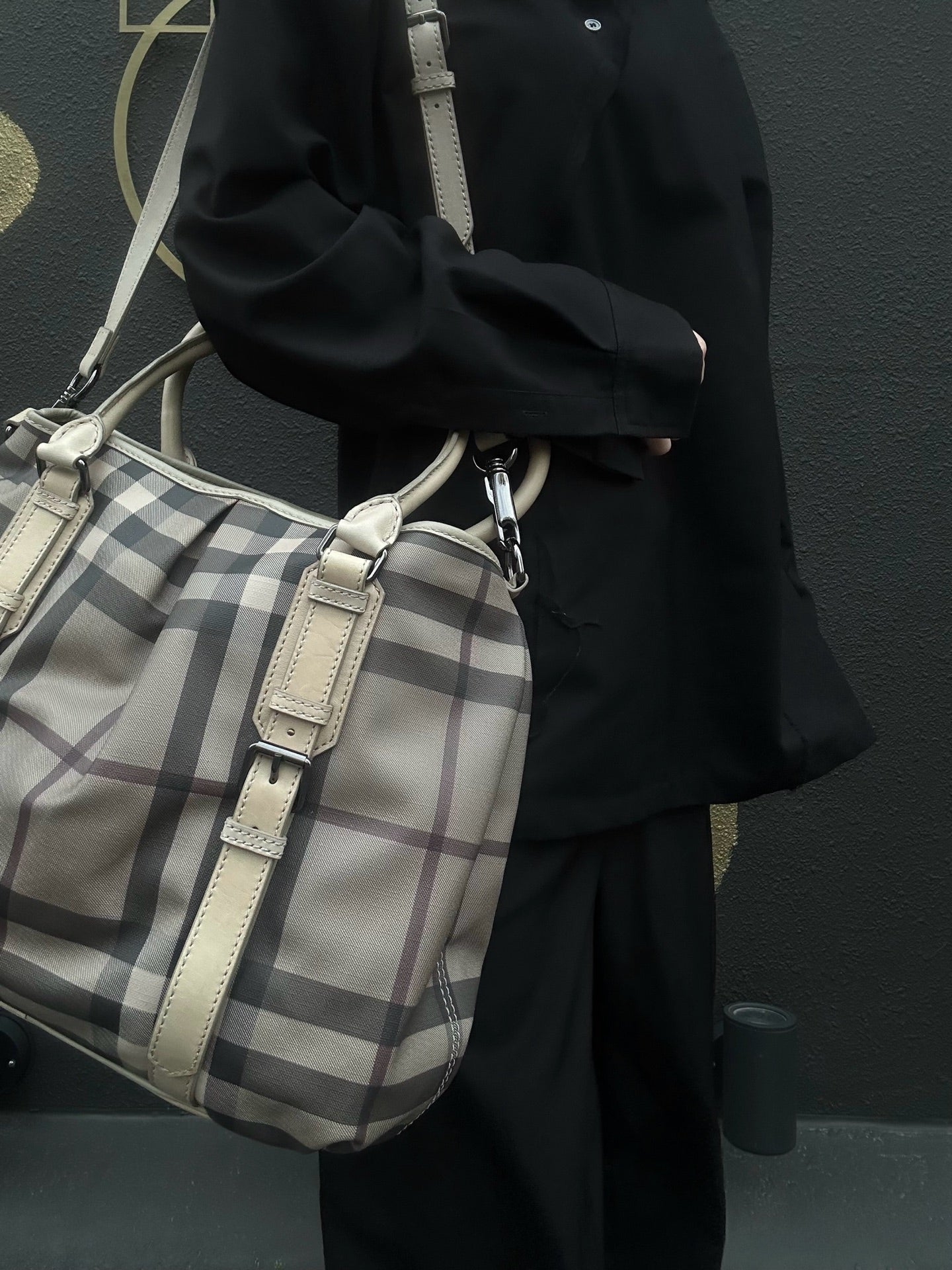 BURBERRY Check Handbag PVC Beige
