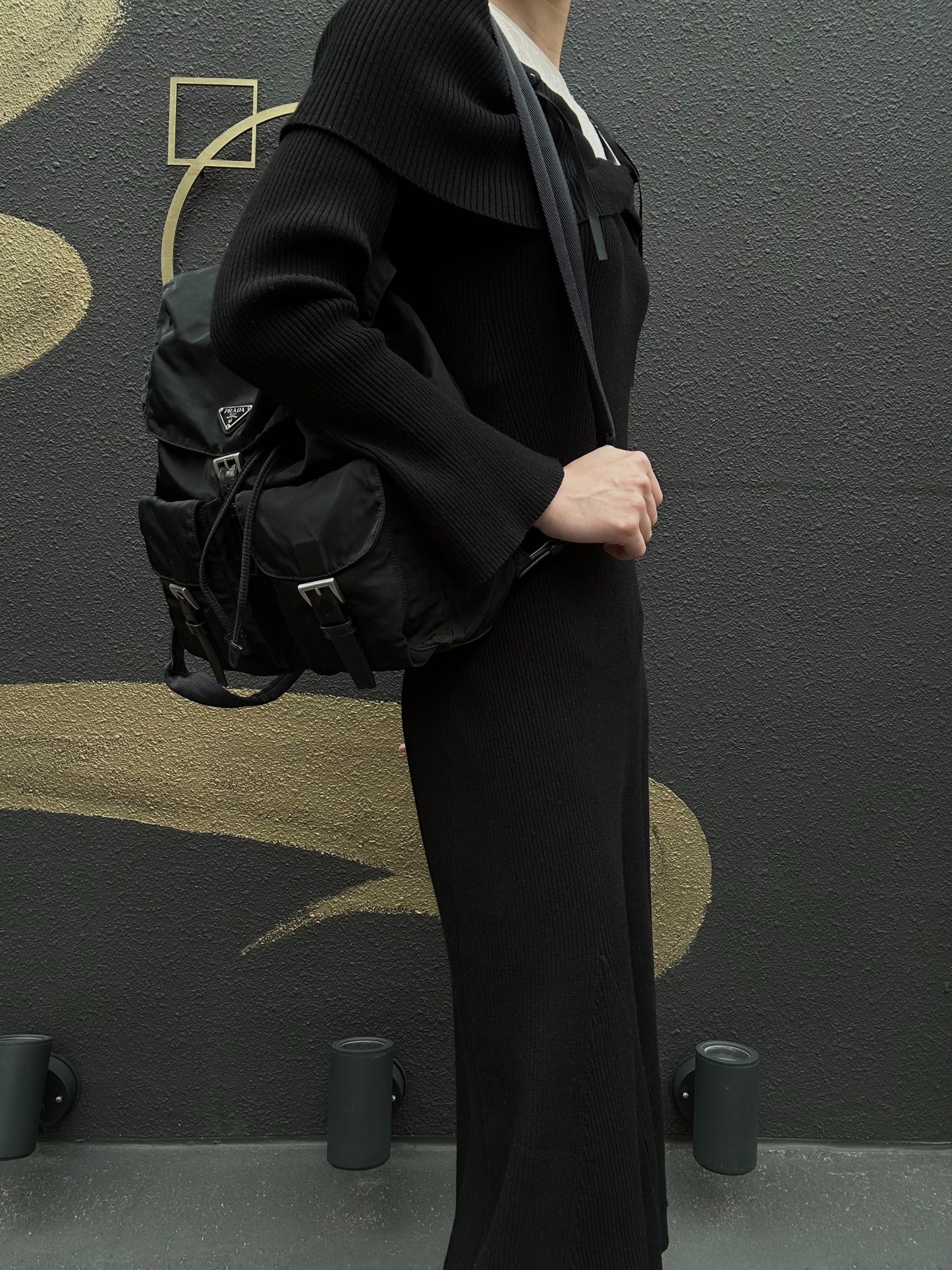PRADA Backpack, Nylon, Black, Silver Hardware