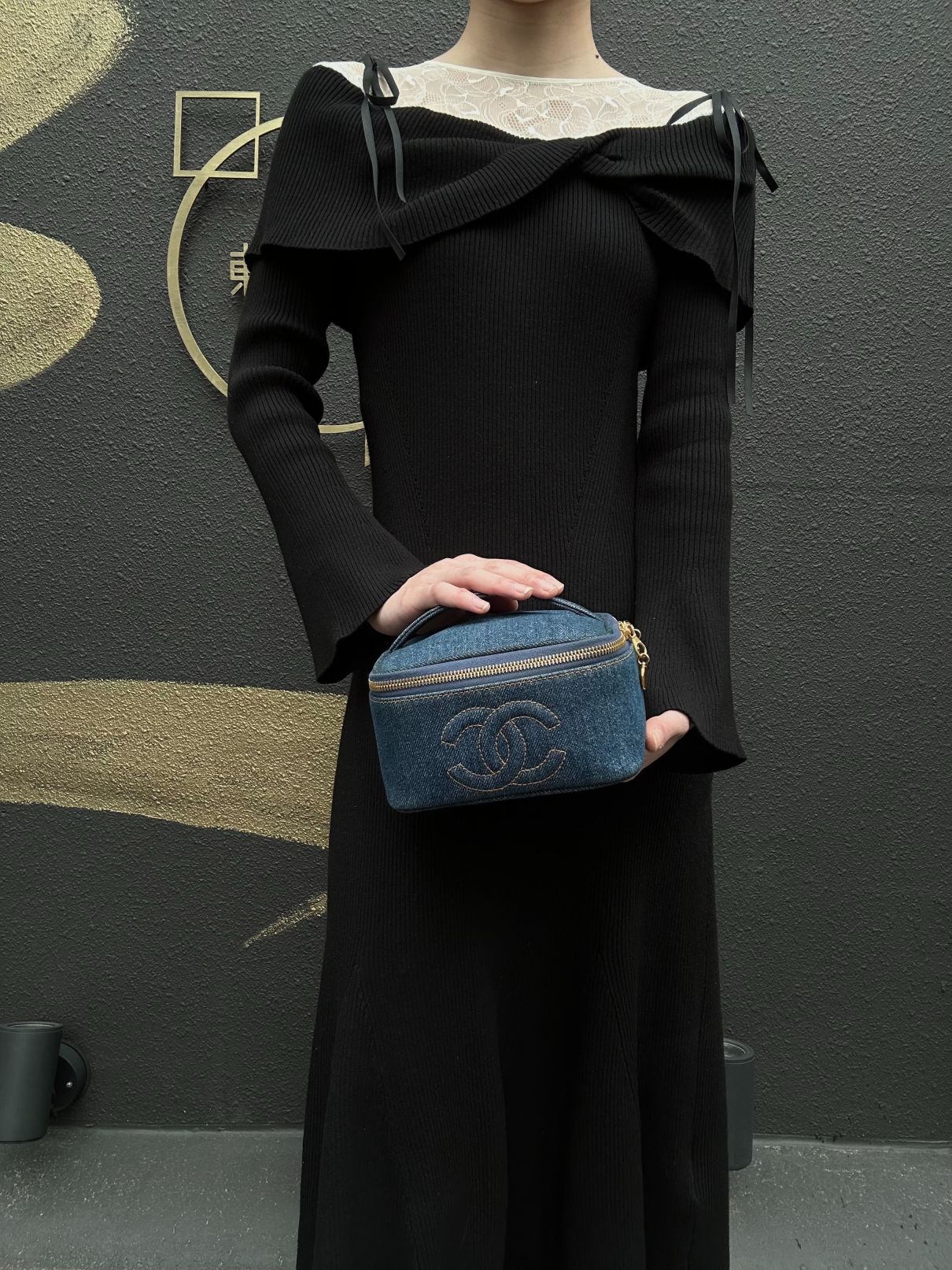 Chanel Blue Denim Vanity Pouch with Gold-Tone Hardware