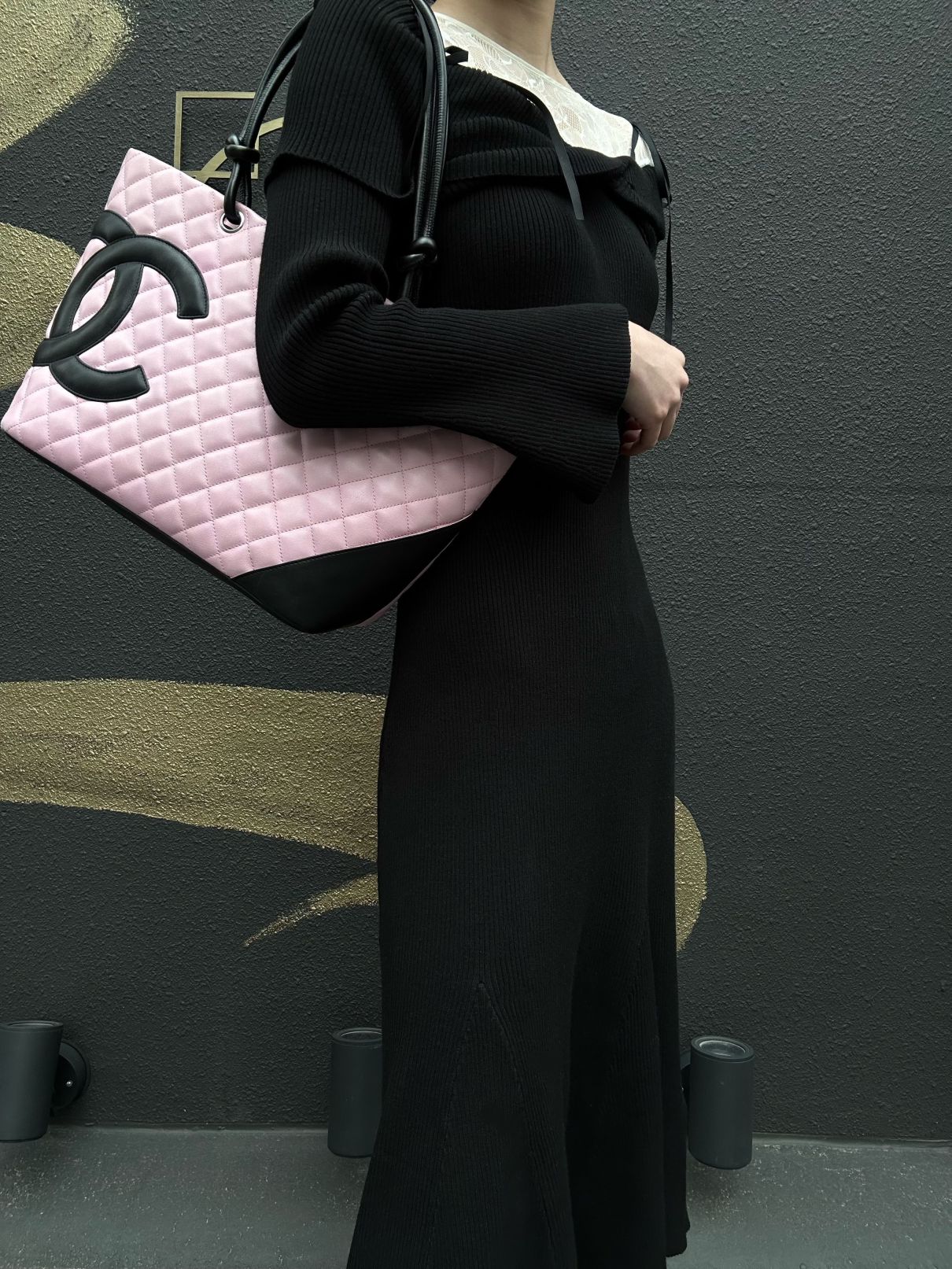 CHANEL Cambon Quilted Tote Bag Calfskin Pink
