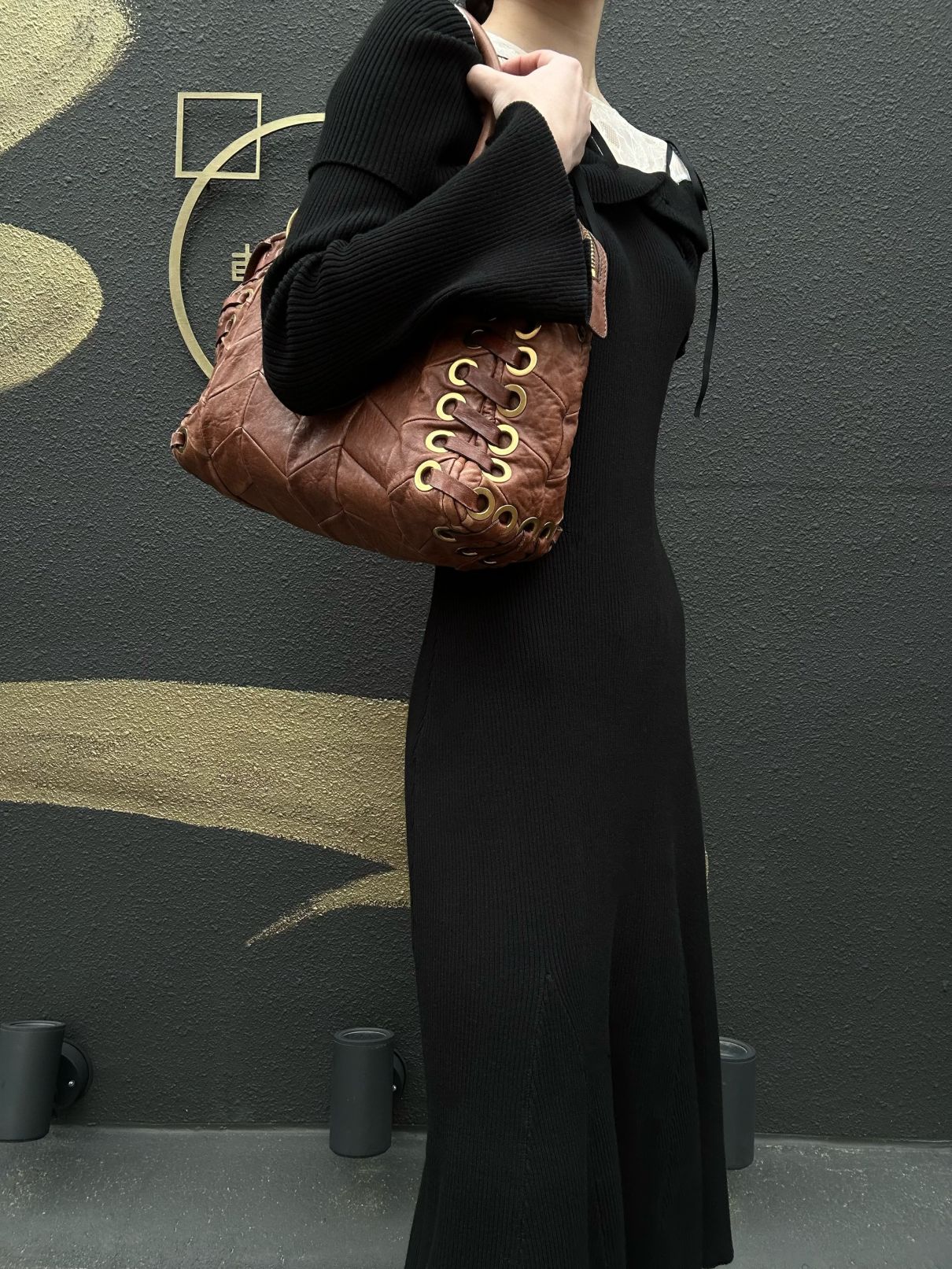 MIUMIU Leather Handbag Brown with Gold Hardware