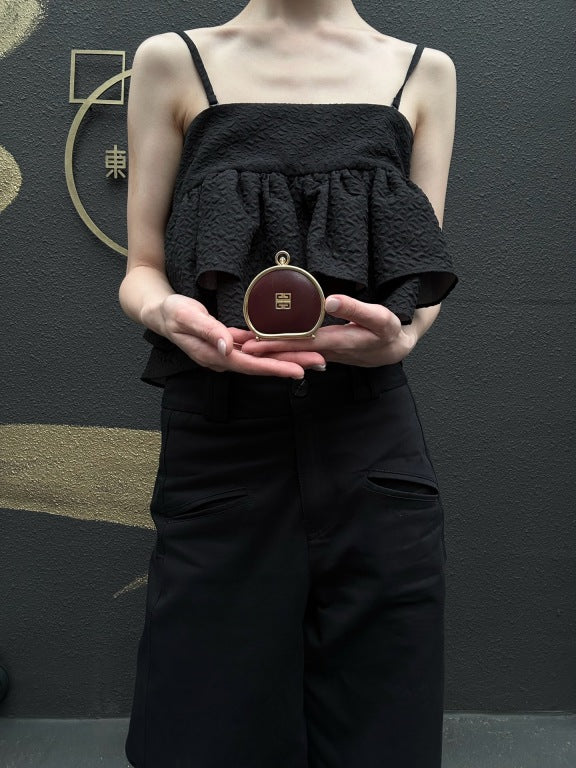 GIVENCHY 4G Logo Round Coin Case Leather Burgundy Gold Hardware