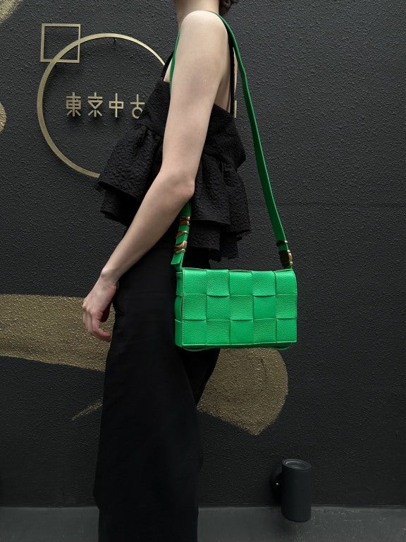 BOTTEGA VENETA Intreccio Cassette Calfskin Shoulder Bag Green