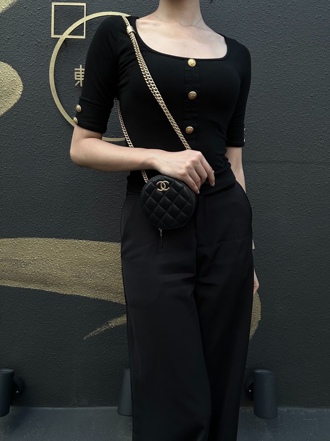 CHANEL Matelassé Mini Shoulder Bag Black Lambskin Gold-Tone Hardware