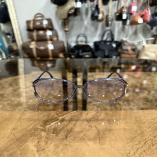 YVES SAINT LAURENT YSL Sunglasses Eyewear Blue Frame Oval Light-tone Lens Gold Accent Vintage Style