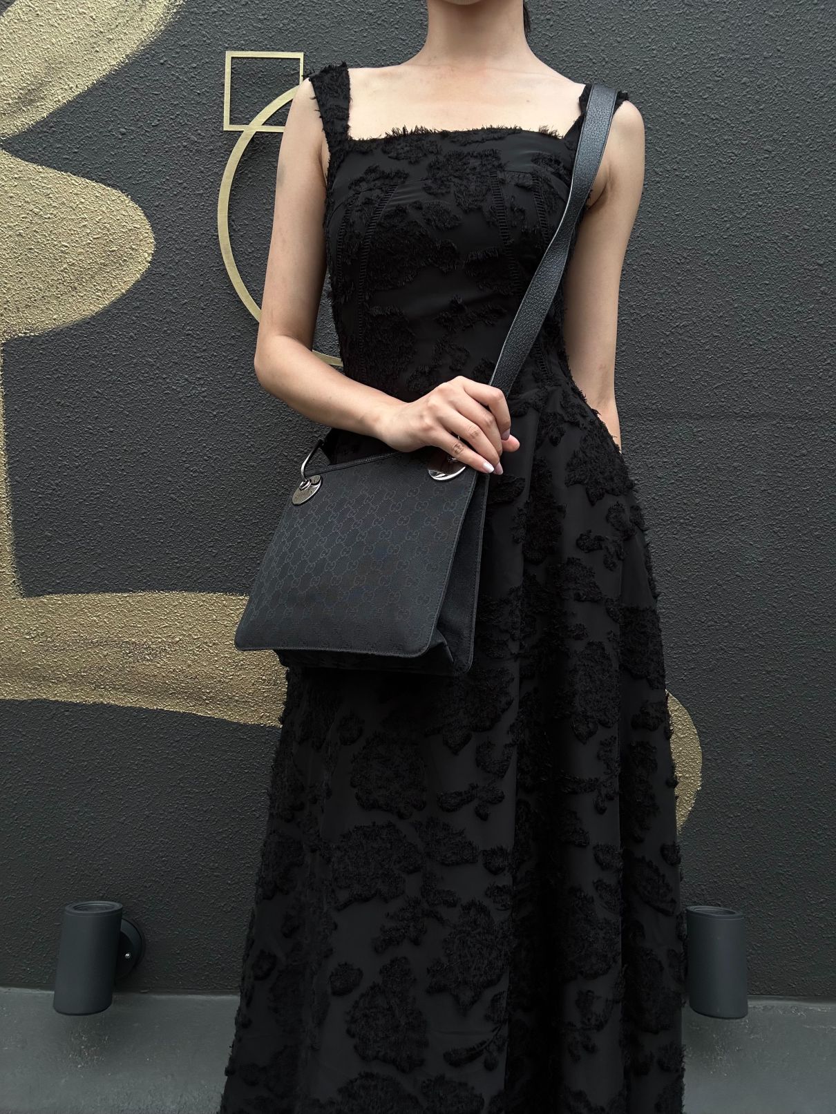 GUCCI GG Canvas Shoulder Bag Crossbody Black Silver Hardware