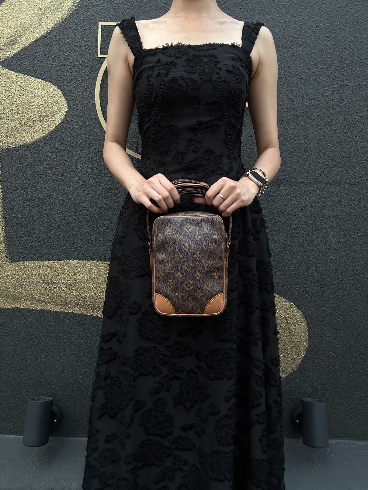 LOUIS VUITTON Monogram Danube Shoulder Bag Brown Gold Hardware