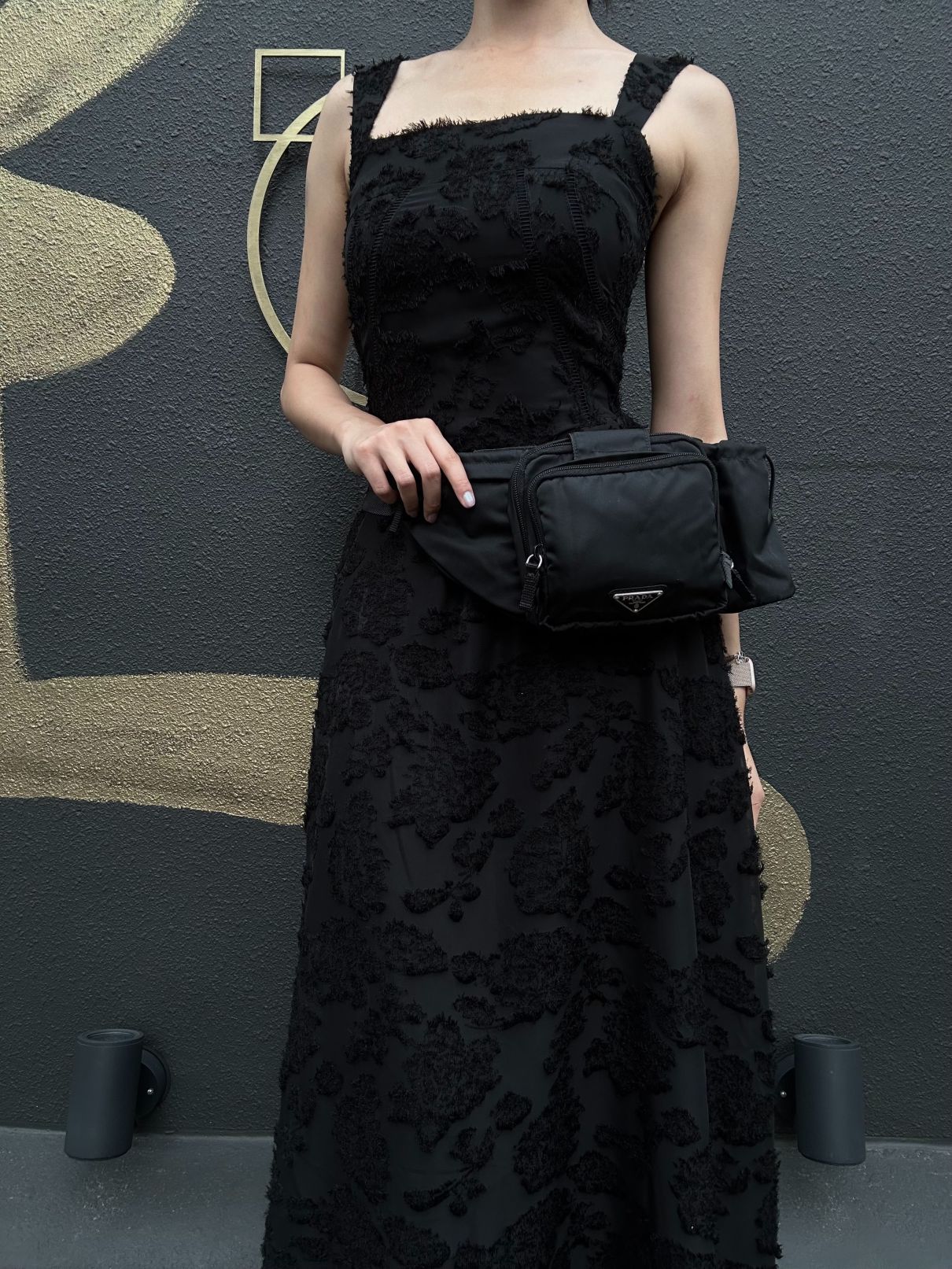 PRADA bodyBag Nylon Black Silver Hardware Guarantee card
