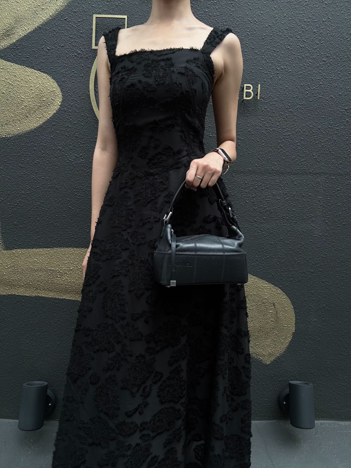 CHANEL Choco Bar One Shoulder Bag Black Leather Silver Hardware