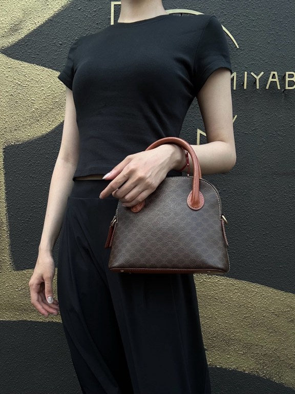 CELINE Macadam Handbag 2way with Shoulder StrapLeather Brown Gold Hardware