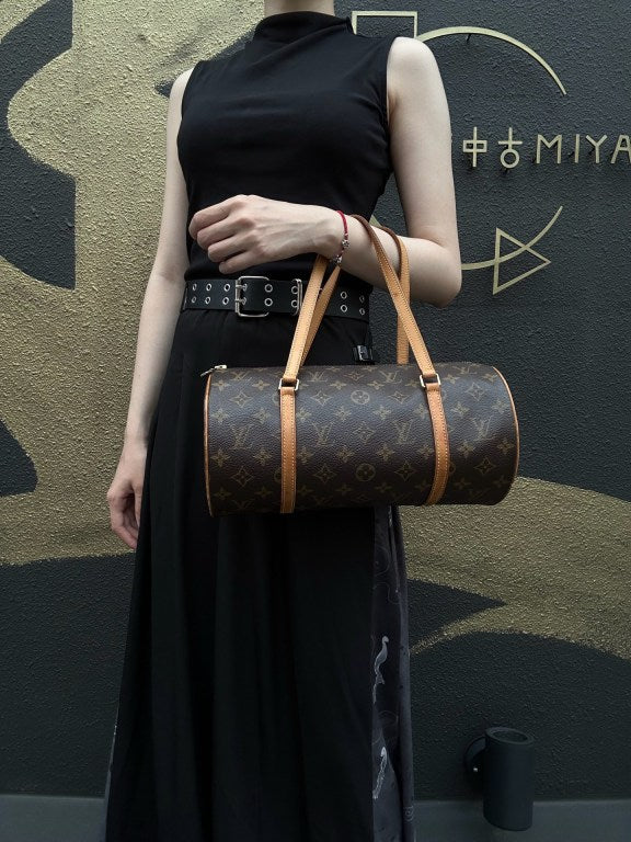 LOUIS VUITTON Monogram Papillon 30 Handbag brown Cylindrical Gold Hardware