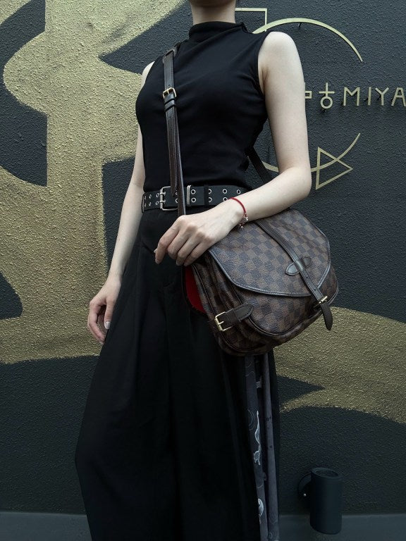 LOUIS VUITTON Damier Saumur 30 Saddle Crossbody Bag Brown