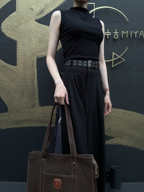 CELINE Macadam Monogram Tote Shoulder Bag Brown Gold Hardware