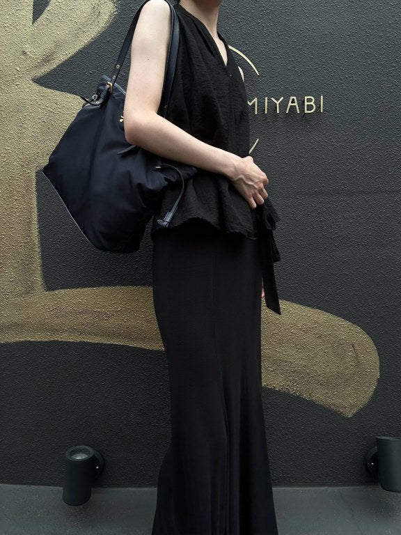 PRADA Nylon Tote Shoulder Bag In Navy Blue With Gold Hardware