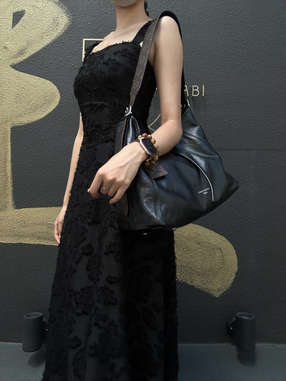 LOUIS VUITTON Black Lambskin Leather Carryall Shoulder Bag, "Black Samurai Version