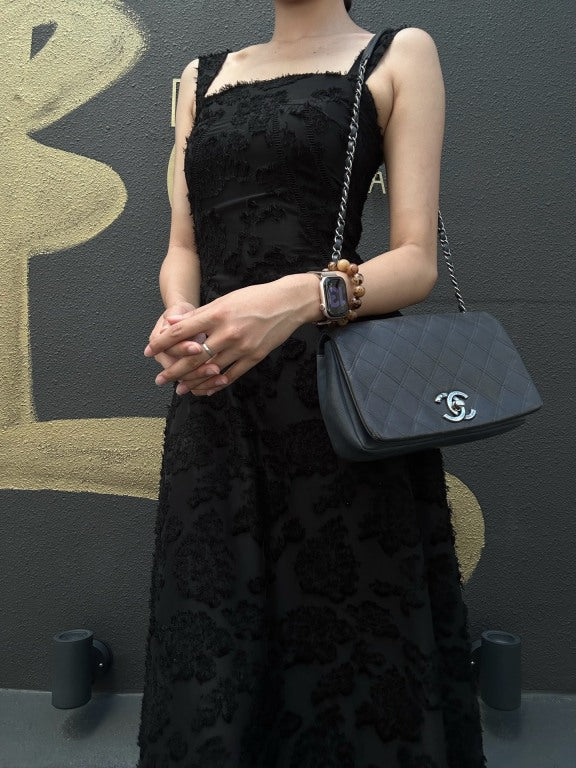 CHANEL Matelasse Black Calfskin Leather Quilted Flap Crossbody Bag With Gold Hardware