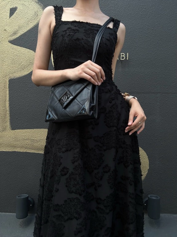 CHANEL Classic Matelasse Black Lambskin Leather Quilted Flap Crossbody Bag