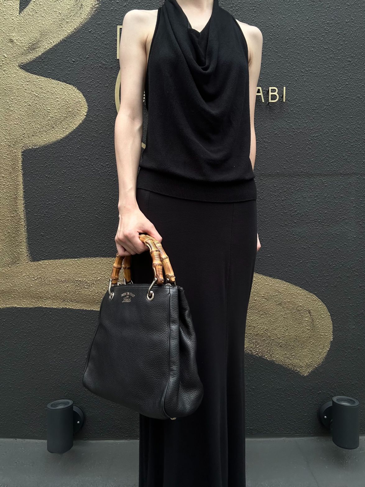 GUCCI Bamboo Calfskin Leather Mini Top Handle Bag In Black, With Removable Shoulder Strap