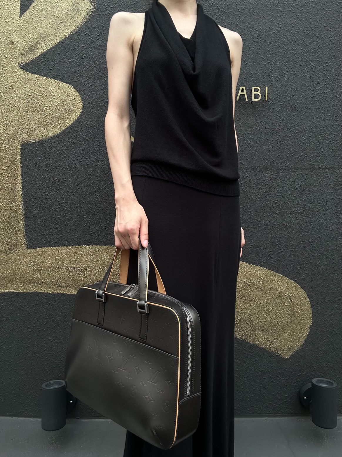 LOUIS VUITTON Monogram Mat Maldens Handbag Black Embossed Leather Large Capacity Business Briefcase Office Commute Classic Bag