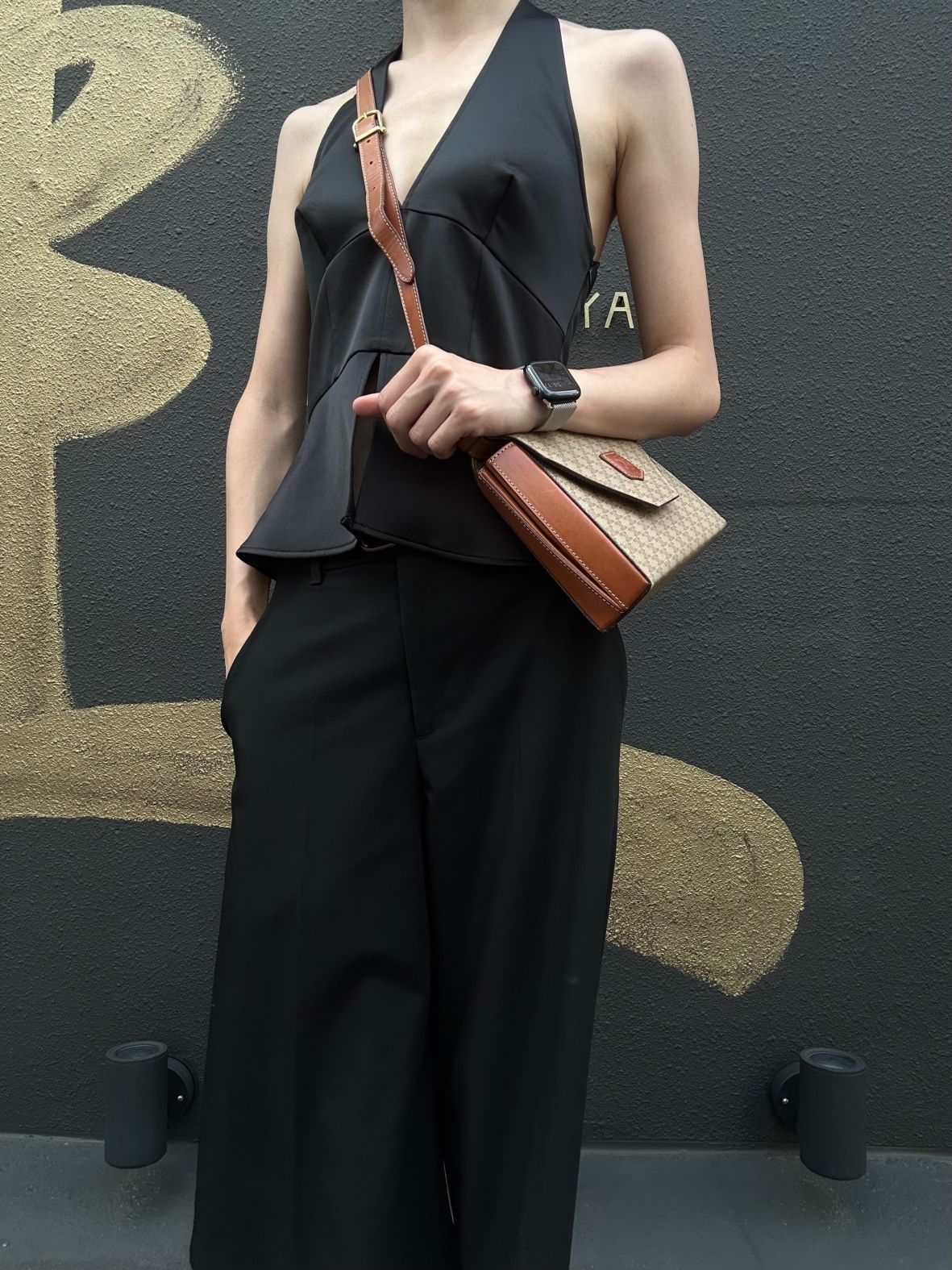 CELINE Vintage Macadam Monogram Beige PVC Canvas With Brown Leather Trim Envelope Shoulder Crossbody Bag