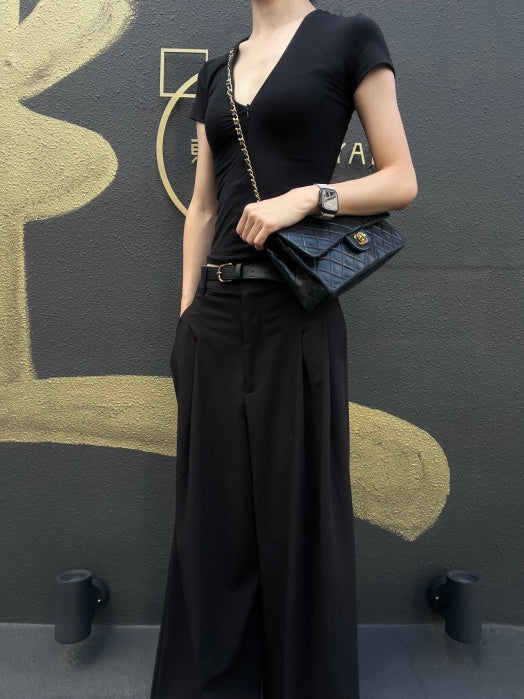 CHANEL Jumbo Size Vintage Matelasse Classic Flap Chain Shoulder Bag Lambskin Black Gold Hardware