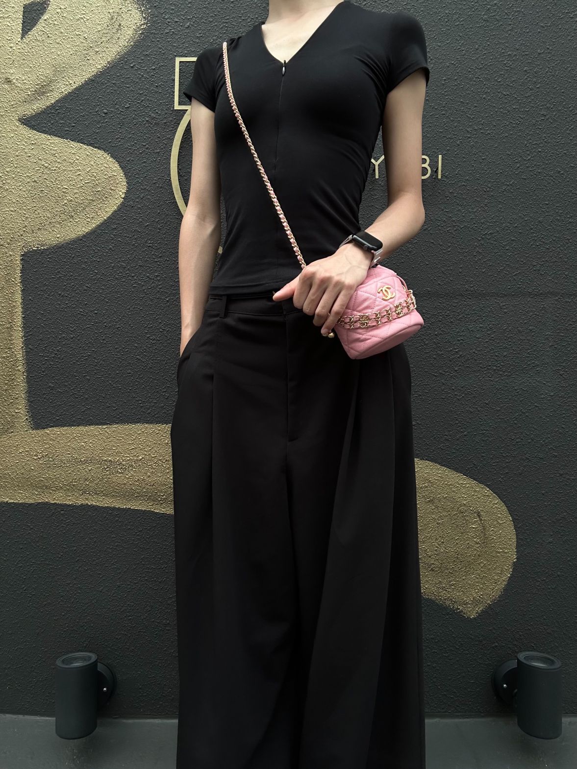 CHANEL Mini Bucket Shoulder Bag Caviar Leather Pink Gold Hardware