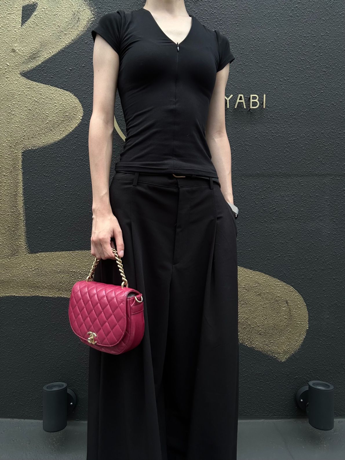 CHANEL Burgundy Red Glossy Lambskin Quilted Half Moon Flap Chain Crossbody Bag, Polished Gold Hardware