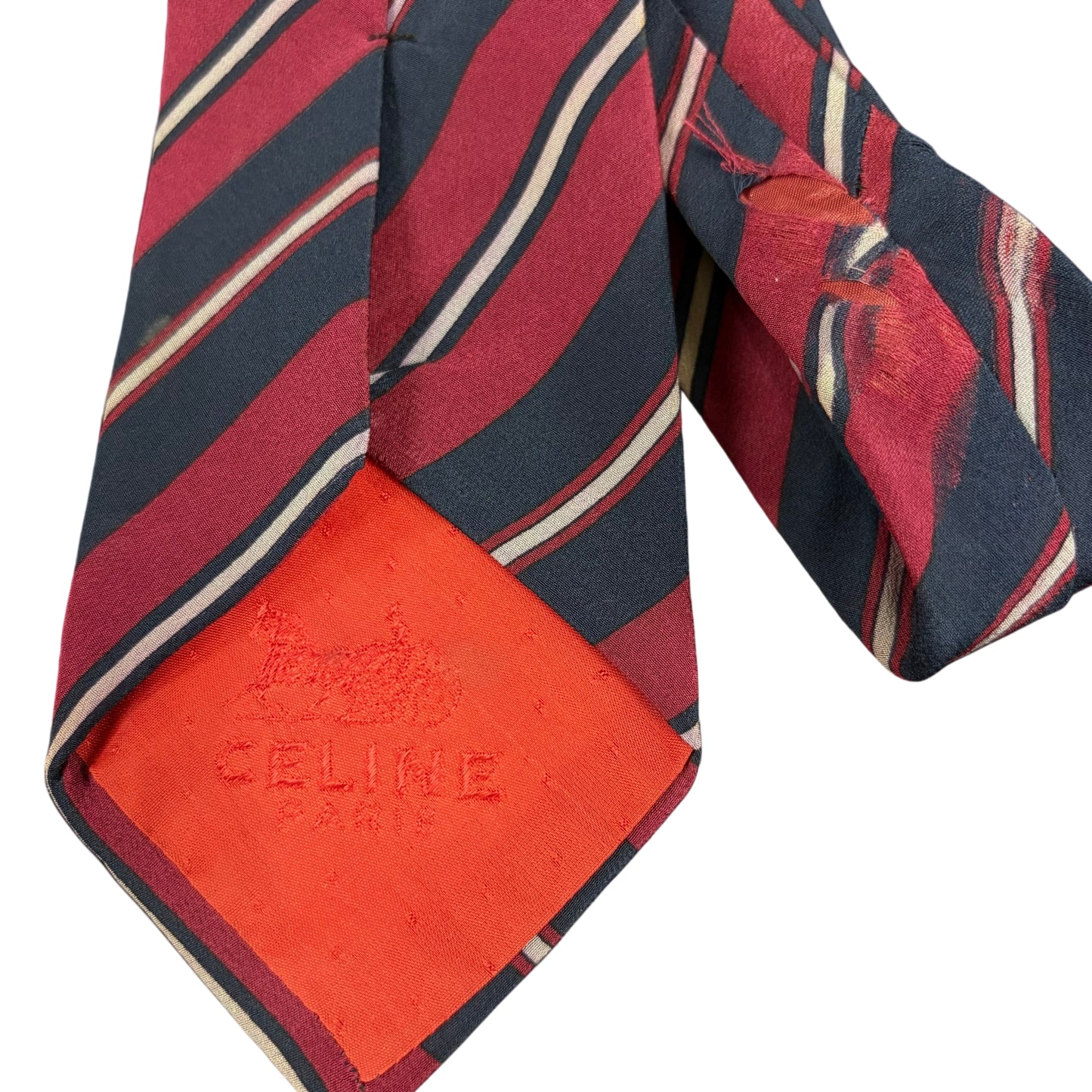 CELINE Striped Silk Tie Navy Burgundy
