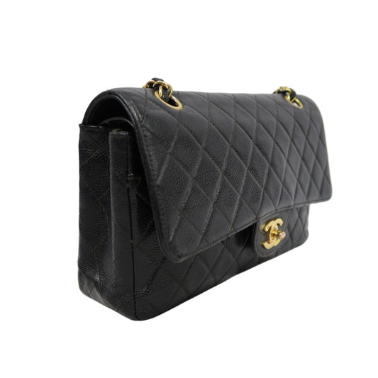 CHANELMatelassé Classic Flap Shoulder Bag Caviar Leather Black Gold Hardware