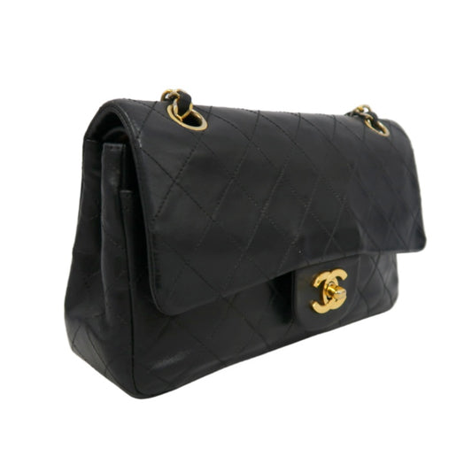 CHANEL Matelasse Classic Flap Shoulder Bag Lambskin Black Gold Hardware
