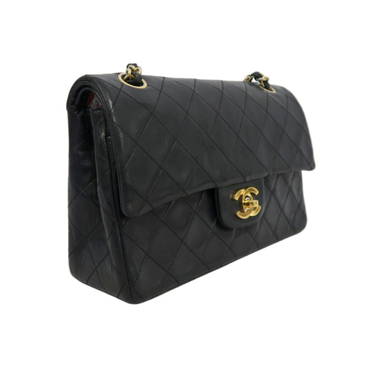 CHANEL Matelasse Classic Flap Shoulder Bag Lambskin Black Gold Hardware
