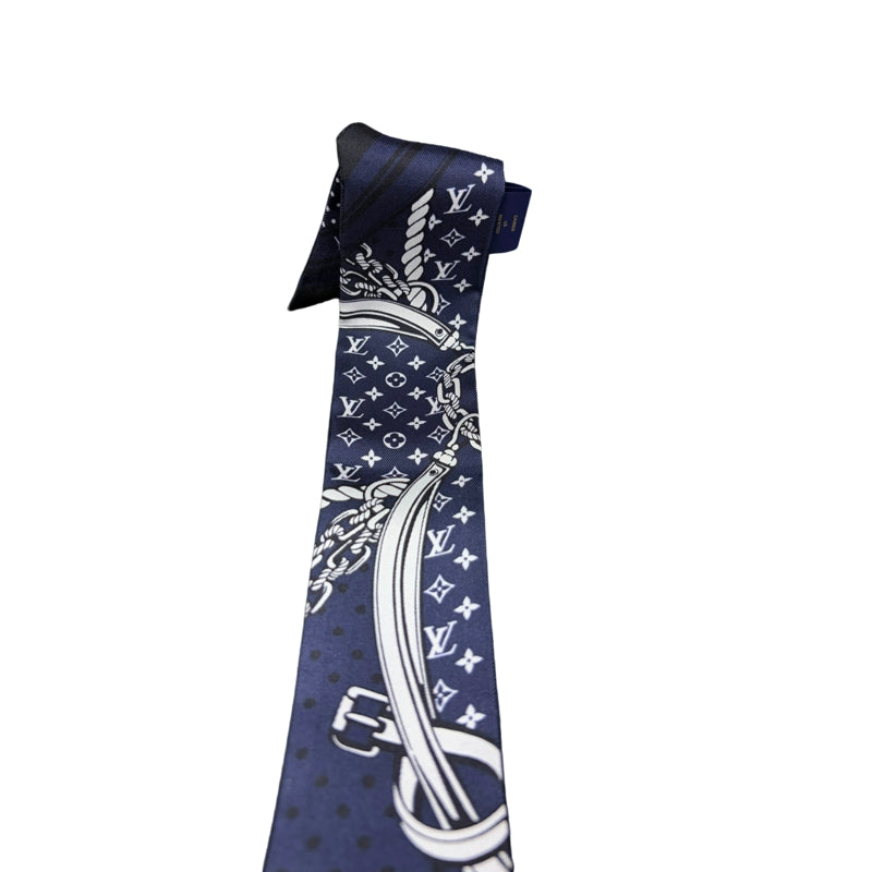 LOUIS VUITTON Bandeau BB Nautical Rope Buckle Strap 100% Pure Silk Skinny Scarf Twilly Navy Blue White Monogram Dot Pattern Versatile Bag Handle Wrap Headband Included Original Gift Box Classic Accessory