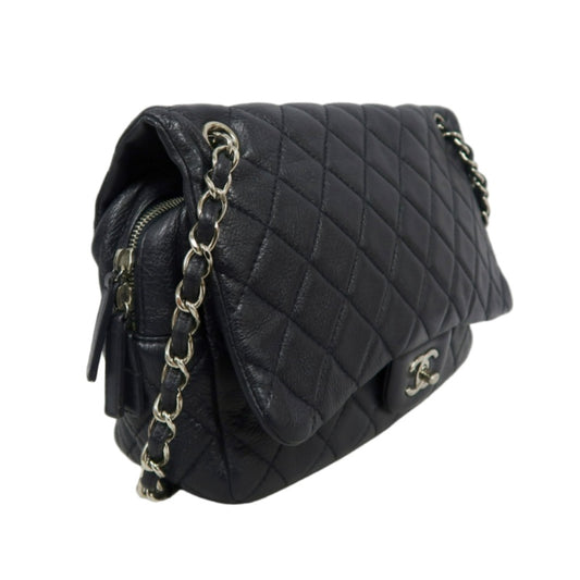 CHANEL Classic Flap CF Goatskin Leather Shoulder Bag Black Gold-Tone Hardware