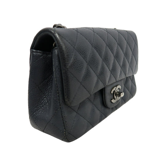 CHANEL Classic Flap CF Caviar Leather Shoulder Bag Black Silver-Tone Hardware