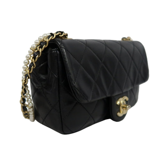 CHANEL Classic Flap CF Lambskin Shoulder Bag Black Gold-Tone Hardware