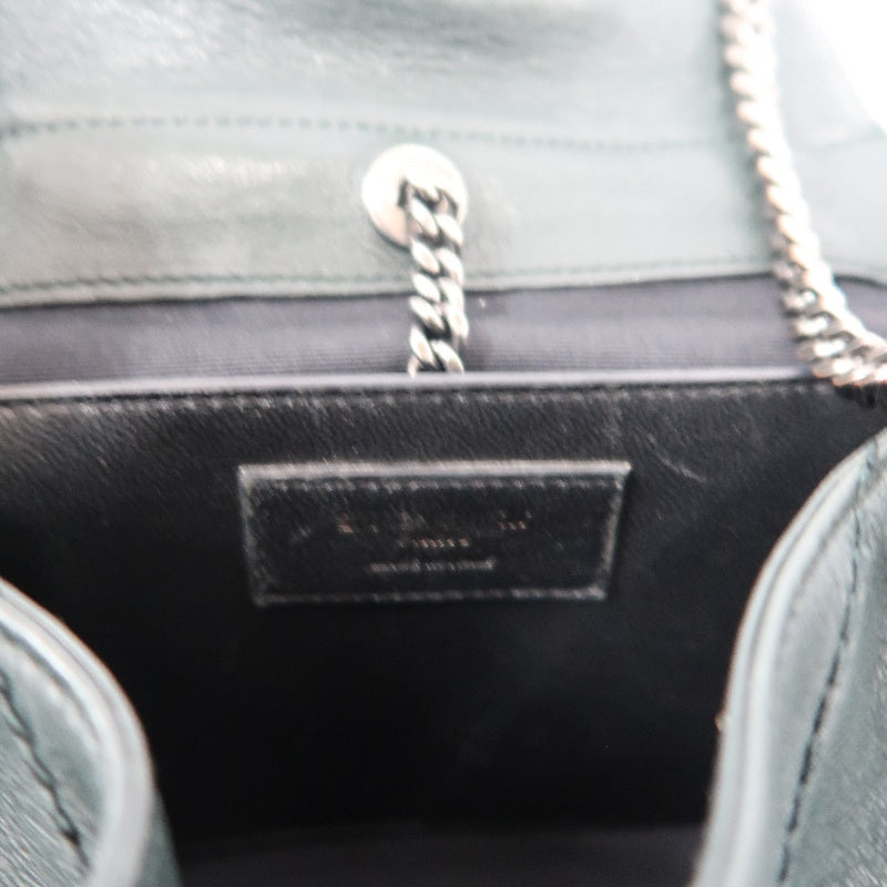 YVES SAINT LAURENT NIKI Leather Shoulder Bag Green Dark Silver-Tone Hardware