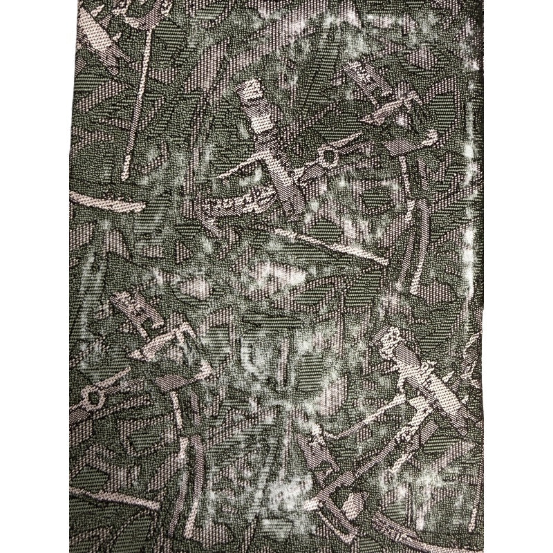LANCEL Silk Tie, Green and Grey All-over Pattern