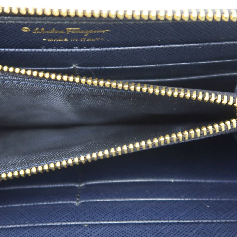 FERRAGAMO Gancini Long Wallet Black PVC Gold Hardware