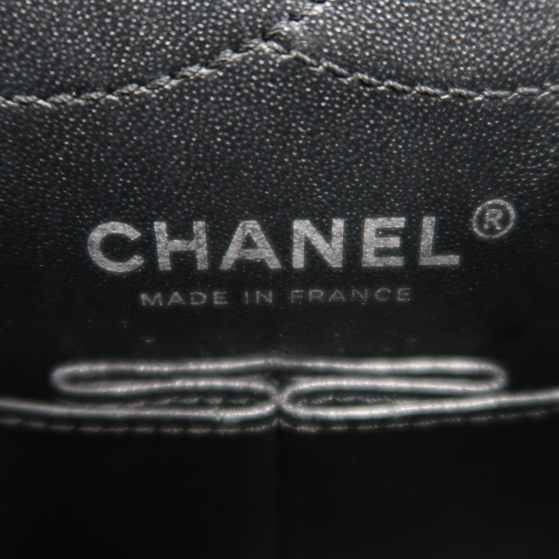 CHANEL 2.55 Chevron V-stitch Calfskin Shoulder Bag Black Black Hardware