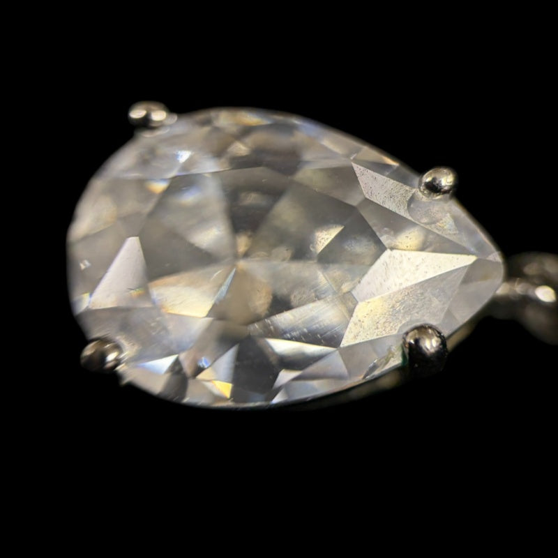 CHANEL Silver Alloy Pear-shaped Crystal Double CC Stud Earrings With Silver Hardware